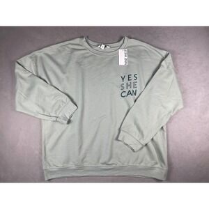 Nine West Maddox Green Yes She Can Graphic Sweatshirt 2XL WW13K008RG New
